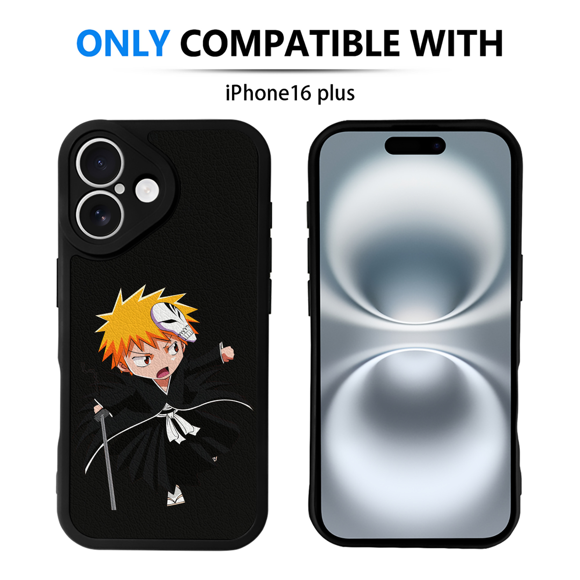 ブリーチ 黒崎一護（くろさき いちご）BLEACH Kurosaki Ichigo 【iPhone 16シリーズ対応】シリコンスマホケース（レザー調） 材質：シリコン
